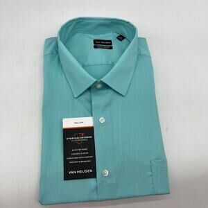 Van Heusen Mens Dress Shirt Long Sleeve Blue Opal Size 19 35/36 Tall Fit